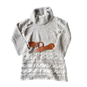 Soft Surroundings Size Petite L Brown Cowl Neck Cable Knit Sweater Dress New!